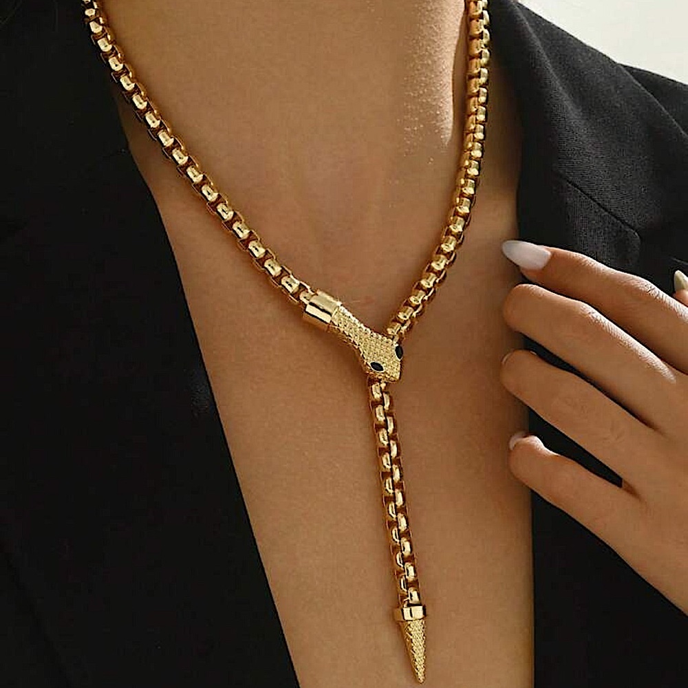 Stainless Steel Gold Snake Choker Necklace Chain Link Gold Plated - Picture 2 of 4